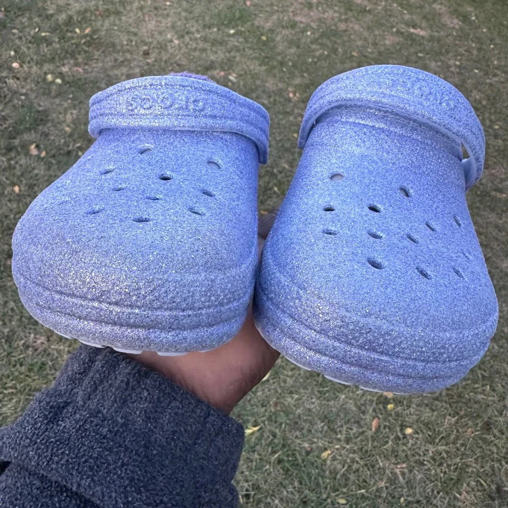 CROCS KIDS CLASSIC LINED‎ FROSTED GLITTER CLOGS Size J 5